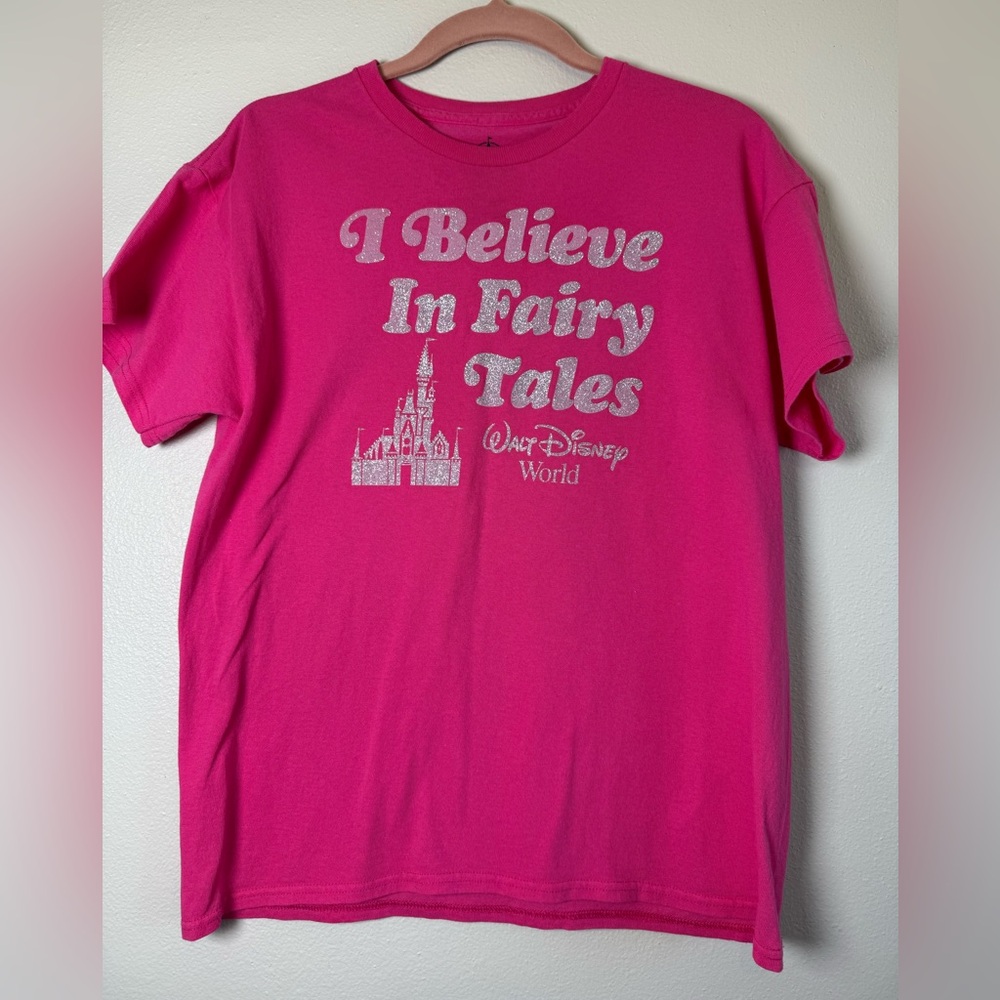 Disney Hot Pink Glitter 'I Believe In Fairy Tales' Tee